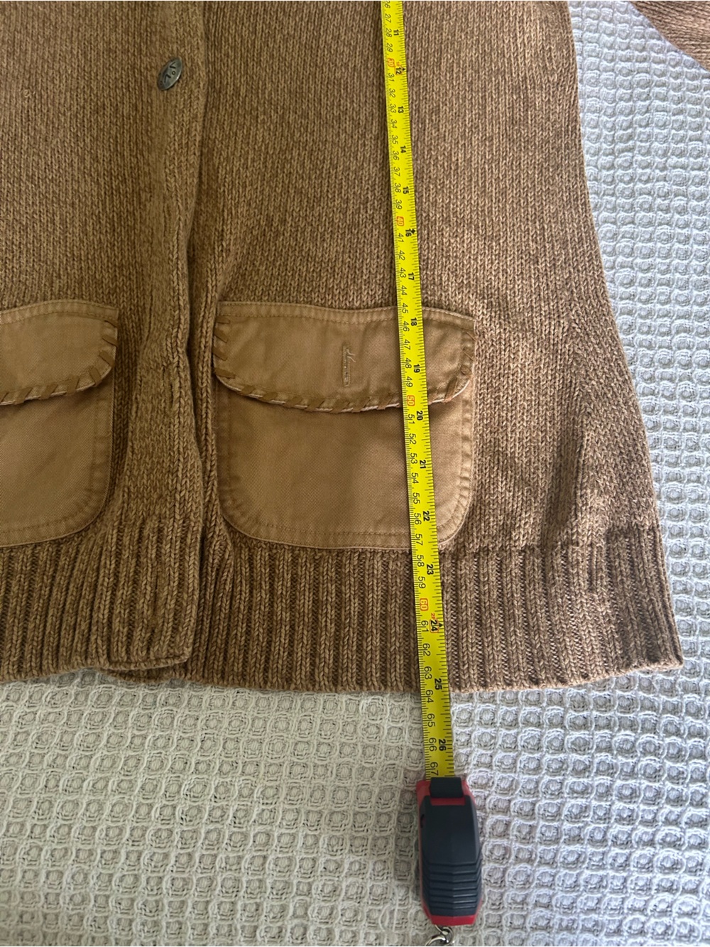 Ralph Lauren Vintage knit Cardigan Sweater – Camel with Suede Pockets - L - Picture 11 of 12